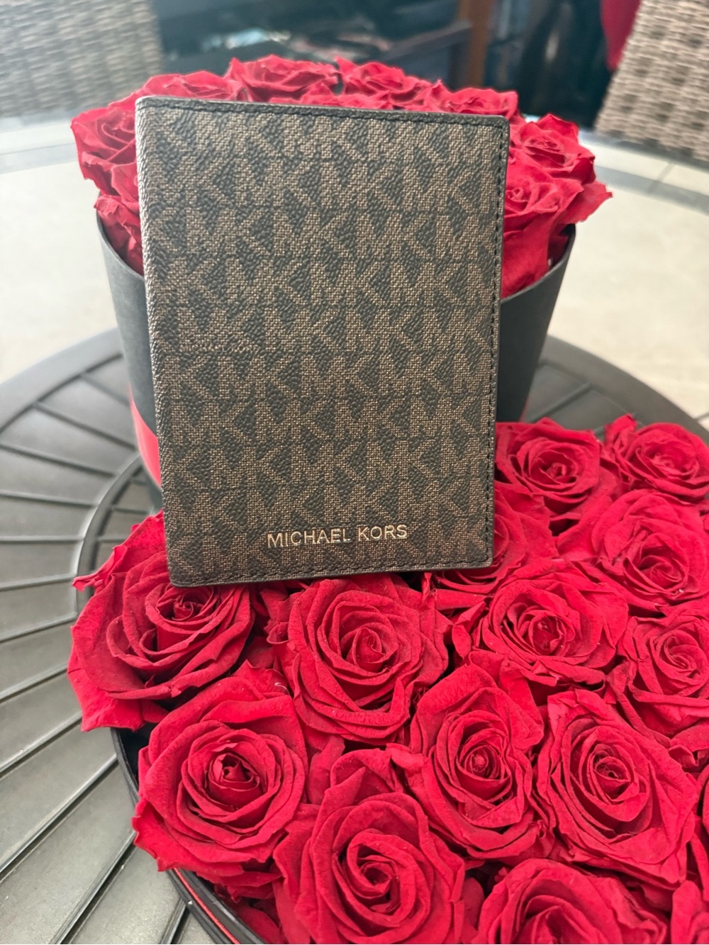 Michael Kors Brown Signature Logo Card & Key Holder